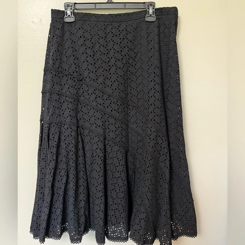 Coldwater Creek Black Eyelet lace ruffle midi Skirt